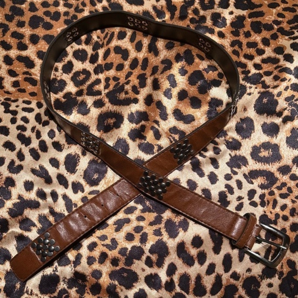 Faux Leather Brown Studded Belt